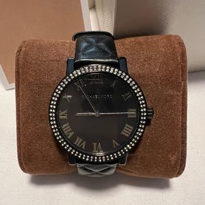 Micheal Kors Black Leather Womans Watch